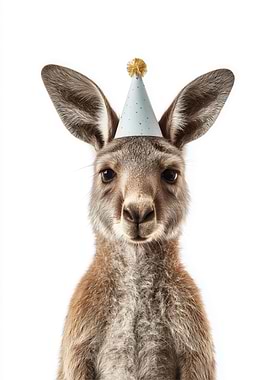 Kangaroo with Birthday Hat