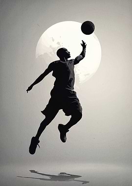 Basketball Player Silhouette with Moon Backdrop
