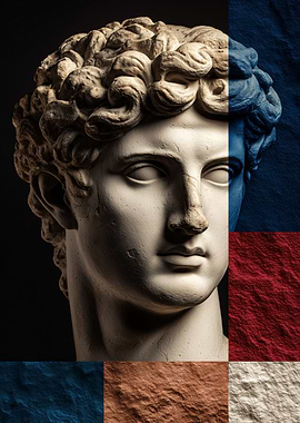 Statue Head with French Flag Overlay