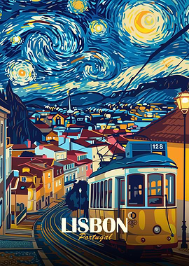 Lisbon Portugal Travel Poster Van Gogh Style