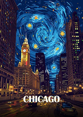 Chicago Starry Night Cityscape