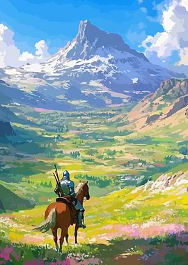 Knight on Horseback in Mountain Landscape
