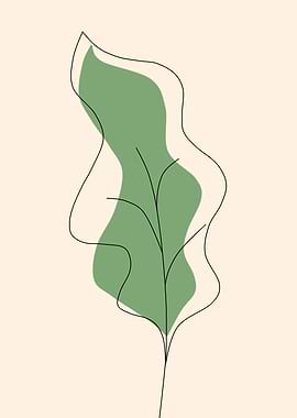 Minimalist Green Leaf Line Art