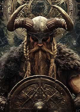 Viking Warrior with Horned Helmet