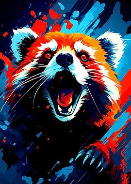 Red Panda Roar Abstract Art
