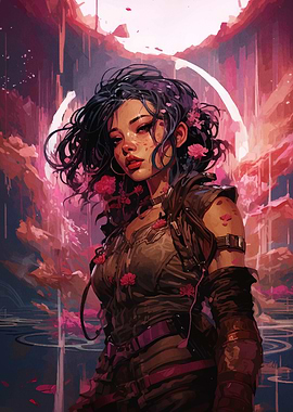Cyberpunk Girl with Flowers