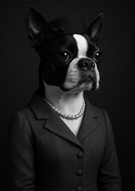 Elegant Lady Boston Terrier Portrait in Monochrome