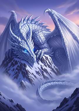 Icy Dragon on Snowy Mountain Peak