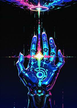 Cybernetic Hand – Neon Sci-Fi Energy Pulse
