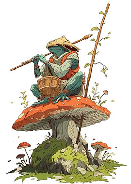 Frog musician on a mushroom