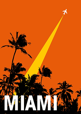 Miami Travel Poster with Airplane