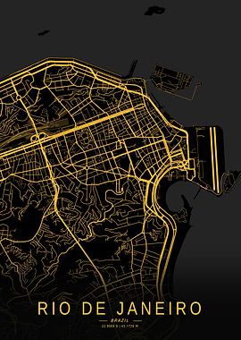 Golden Rio de Janeiro City Map