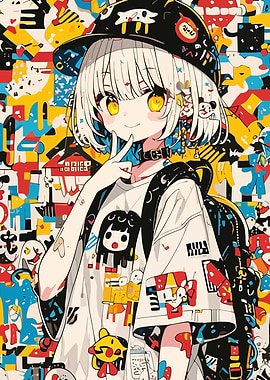 Anime Girl with Colorful Background