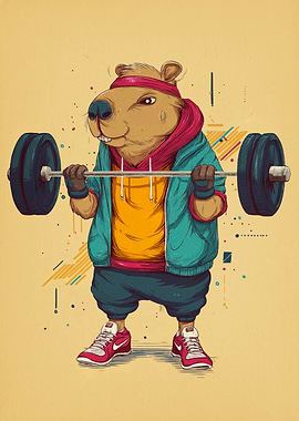 Capybara Weightlifting Cartoon