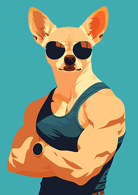 Swole Chihuahua Cool Muscular Dog Funny Cute Minimalist Art Illustration