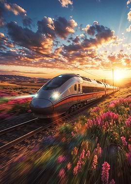 High-Speed Train at Sunset