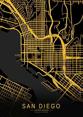 Golden San Diego City Map