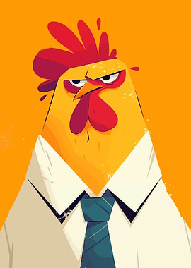 Rooster Chicken in Business Fashion Funny Animal Minimalist Art Illustration