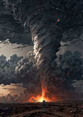 Astronaut Facing Fiery Tornado