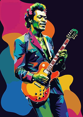 Chuck Berry Colorful Pop Art Portrait