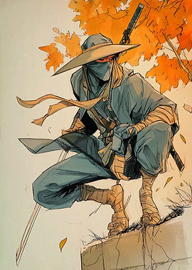 Ninja Warrior in Autumn Landscape