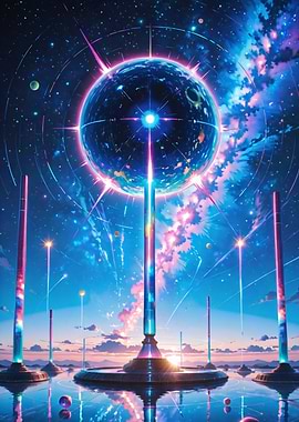 Celestial Observatory – Futuristic Space Sphere at Sunset