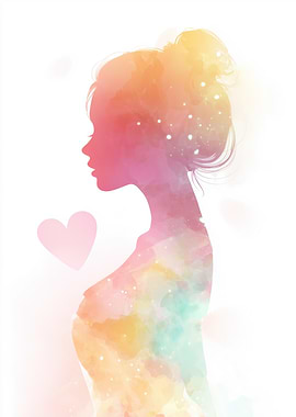 Watercolor Woman Silhouette with Heart