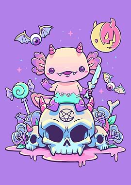 Cute Pastel Demon on Skull Throne