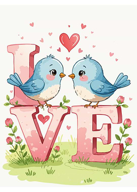 Love Birds Cartoon Illustration