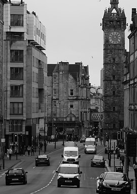 Glasgow street scene in black and white