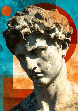 Classical Statue with Geometric Background