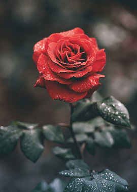 Red Rose with Water Droplets