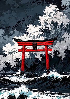 Torii Gate in Stormy Sea