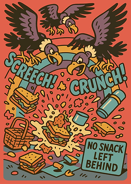 Cartoon Vultures Picnic Snack Attack