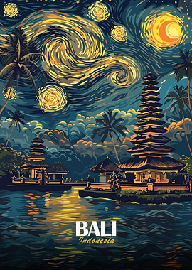 Bali Indonesia Starry Night Landscape