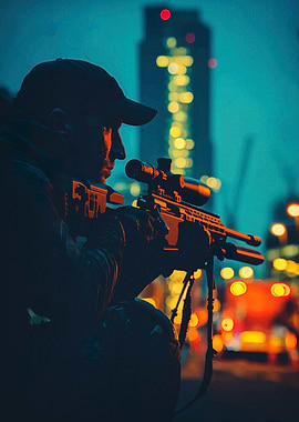 Sniper in the City at Night