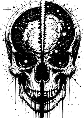 Skull with Galaxy and Spine
