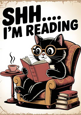 Cozy Black Cat Reading