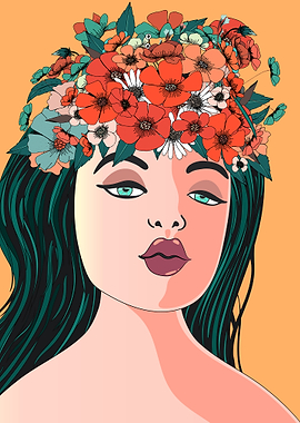 Woman with Floral Crown Illustration