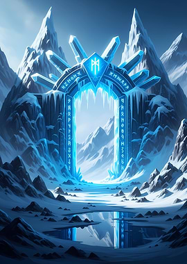 Icy Portal in Snowy Mountain Landscape