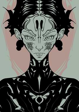 Stylized Portrait with Japanese Characters