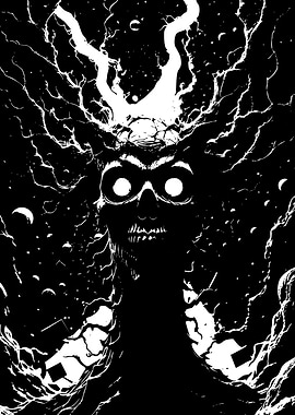Monochrome Horror Figure with Energy Emanations