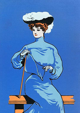 Vintage Woman in Blue Dress Illustration
