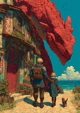 Red Dragon and Two Siblings by the Sea