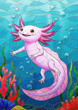 Axolotl in Stained Glass Style