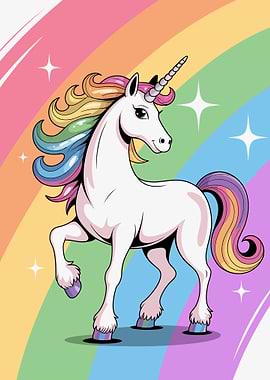 Rainbow Unicorn Cartoon Illustration