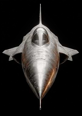 Silver Futuristic Aircraft on Black Background