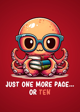 Cute Nerdy Octopus Funny Reading Humor