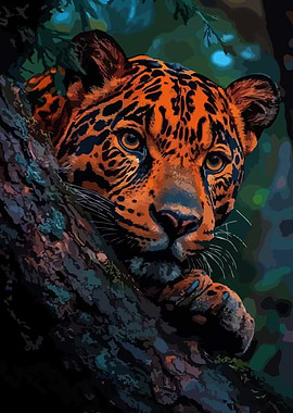 Jaguar in Tree Digital Art
