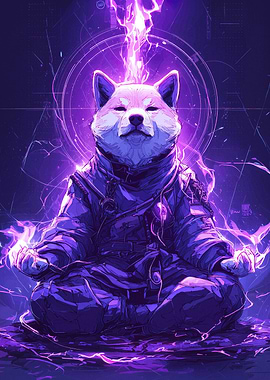 Meditating Shiba Inu with Purple Energy